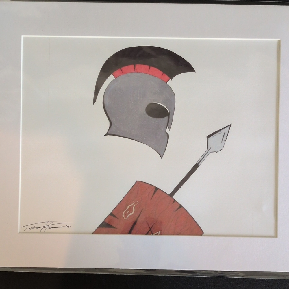 Framed Spartan Warrior Illustration Print in Black and Red 8x10.